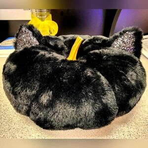 Black Kitty Cat Faux Fur Pumpkin 100% Fluffy Poly Sequin Ears